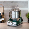 Ankarsrum stand mixer in forest green shown on a countertop.