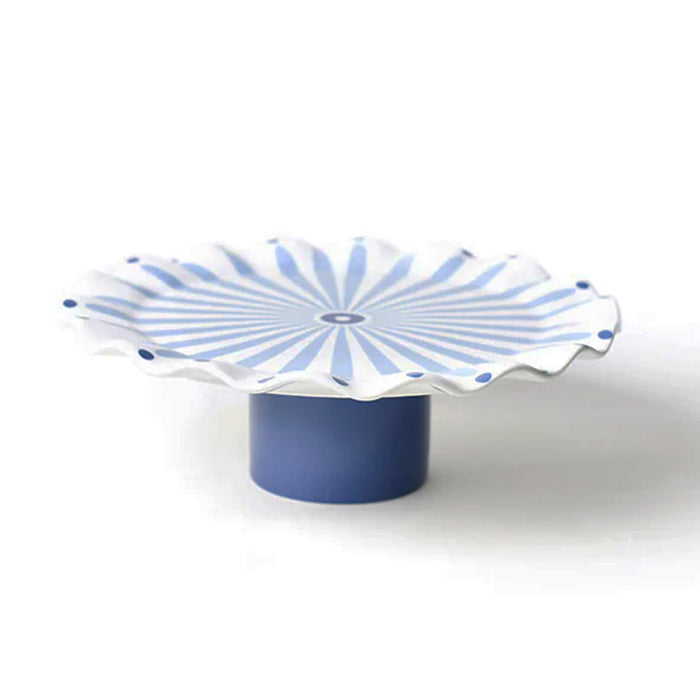 Iris Blue Burst Small Ruffle Cake Stand with Glass Cover