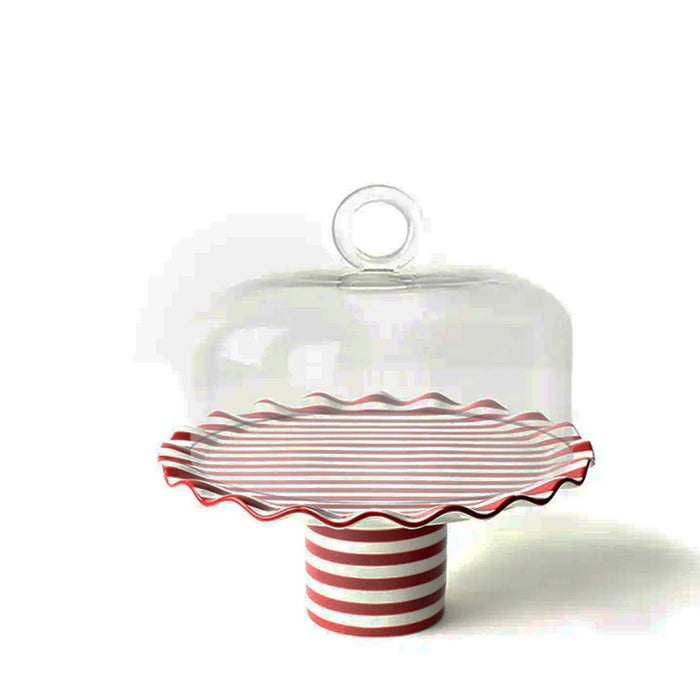 Red Stripe Large Cake Stand With Glass Dome