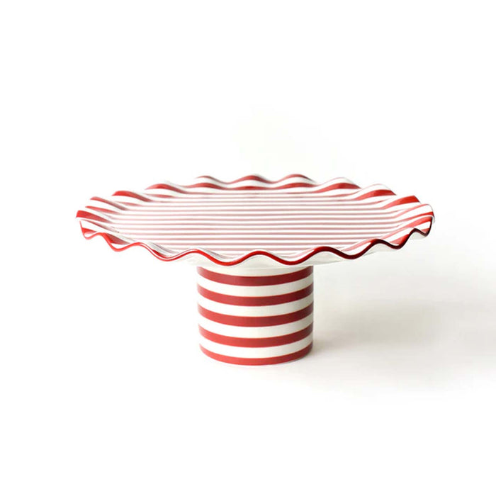 Red Stripe Large Cake Stand With Glass Dome