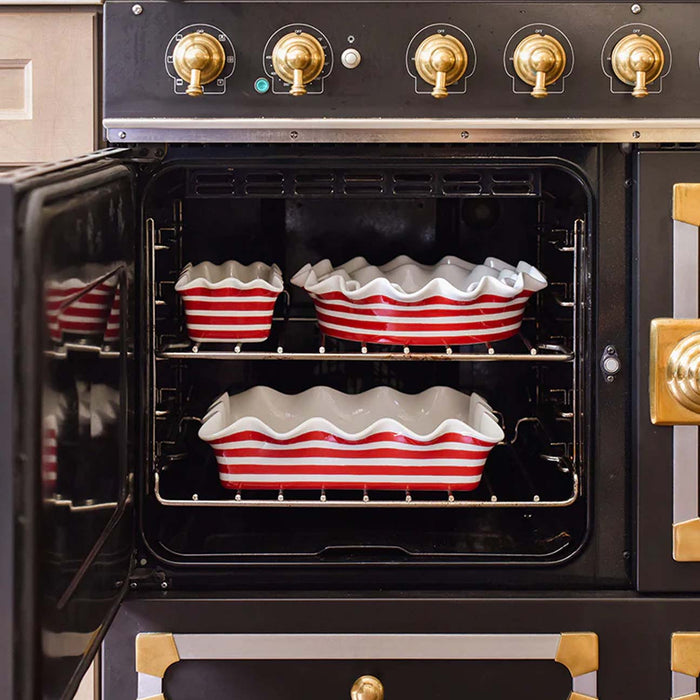 Red Stripe Square Ruffle Casserole