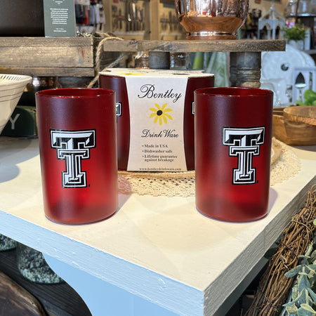 Bentley drinkware tumblers in TTU red with the Texas Tech Double-T.