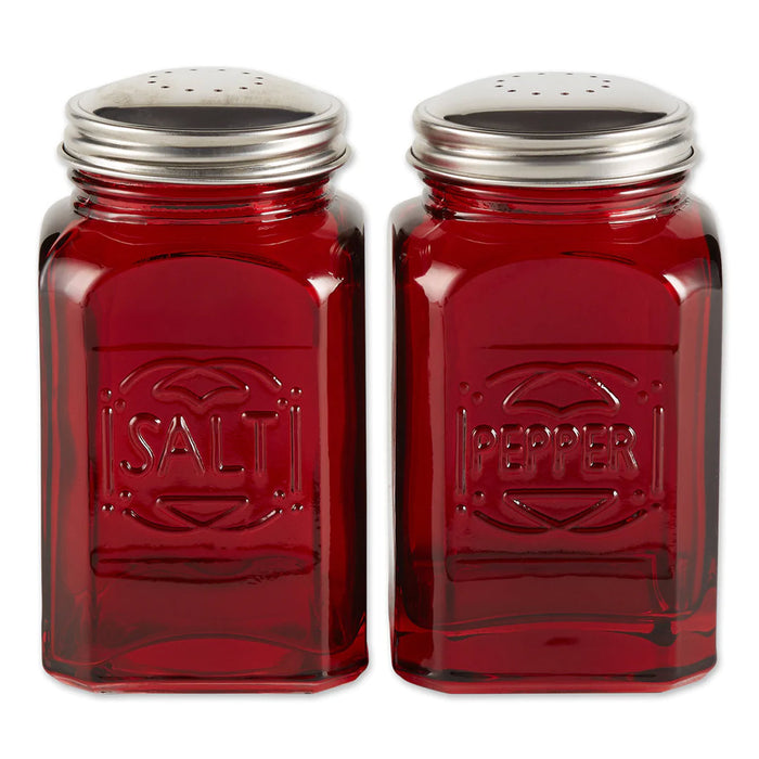Retro Salt & Pepper Shakers in Red Glass